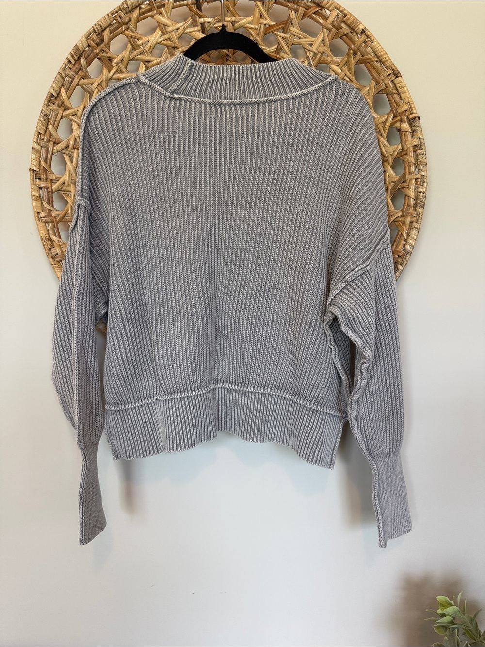 Zenana Outfitters Ribbed Crewneck Sweater - Light Gray - Picture 9 of 12